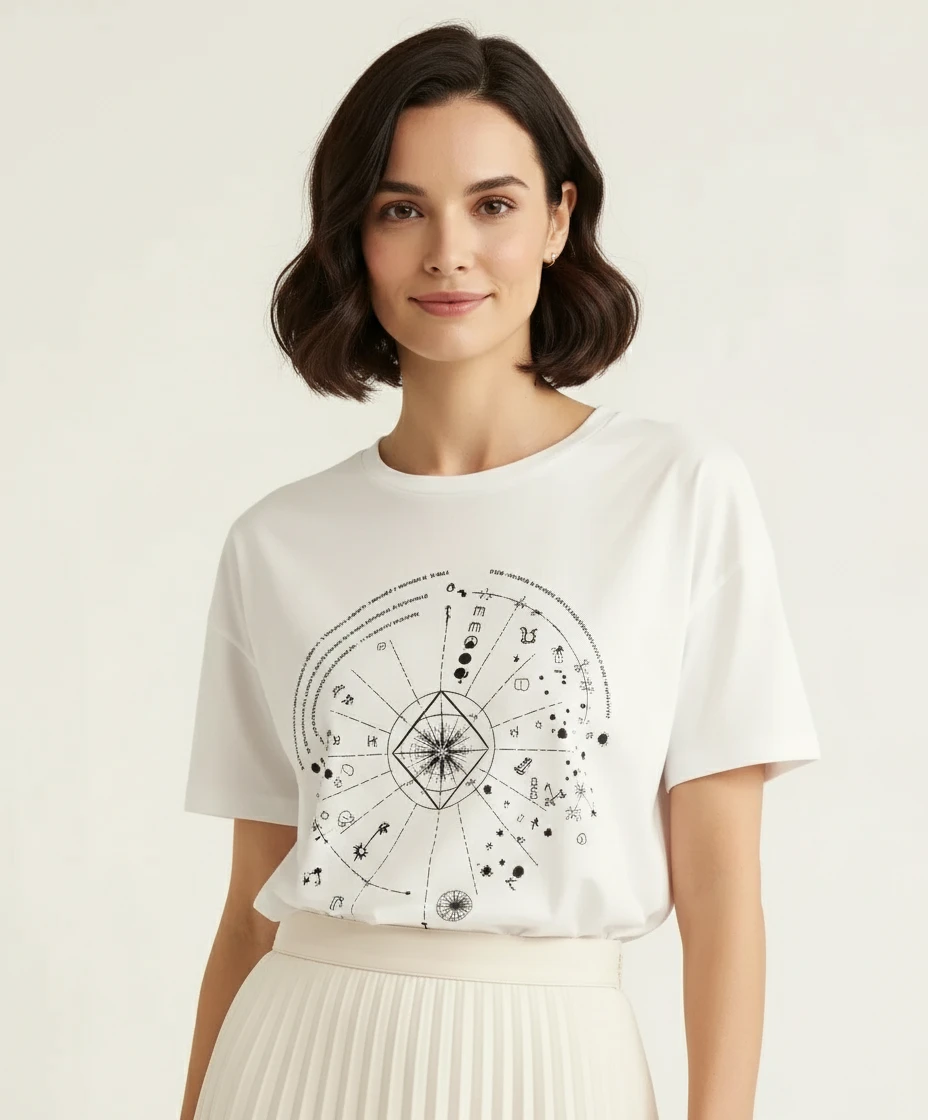 T-shirt Branca Estampa Celestial com Pedrarias