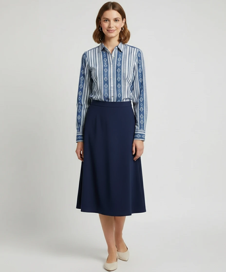Camisa Feminina Estampada com Detalhes Geométricos