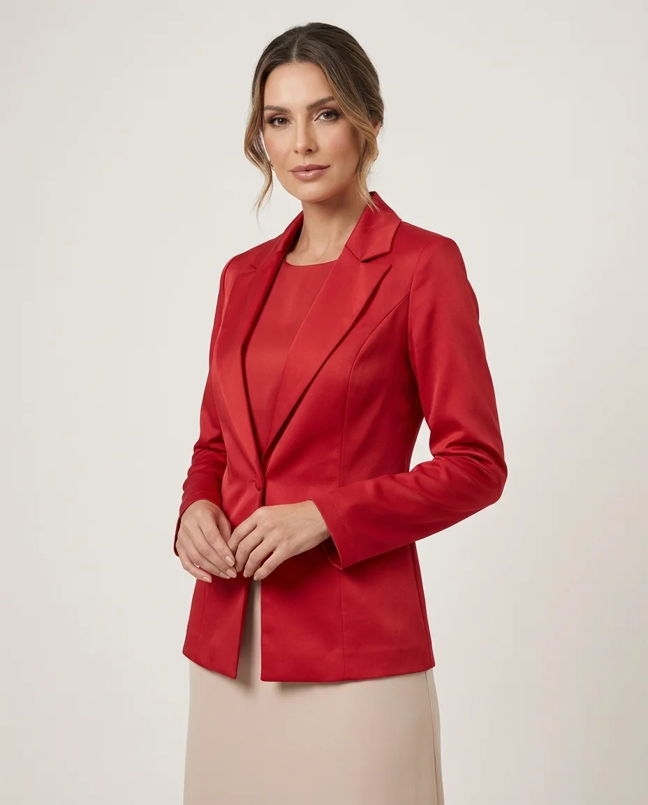 Blazer Acetinado Vermelho Elegance Via Caruso