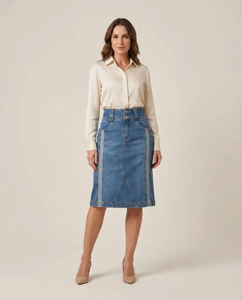Saia Jeans Midi Clássica Via Tolentino