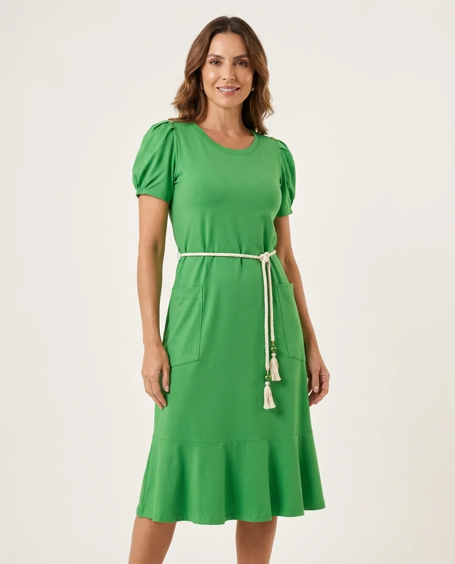 Vestido Pietra Verde com Cinto de Corda