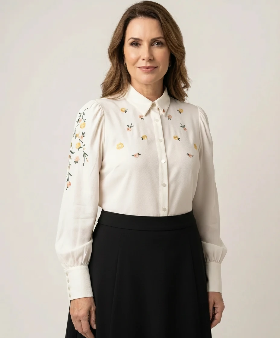 Camisa Via Tolentino com Bordado Floral Off White