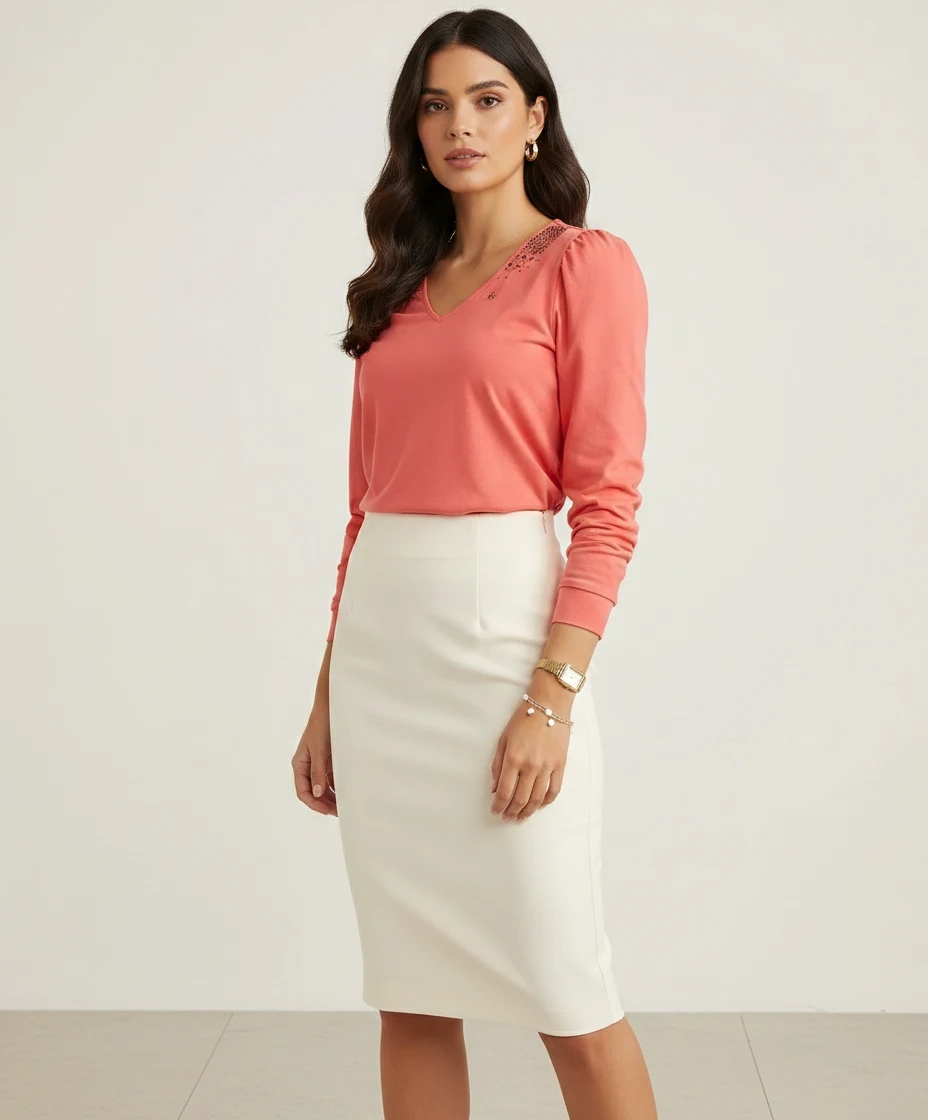 Blusa Via Tolentino com Bordado Manual na Gola