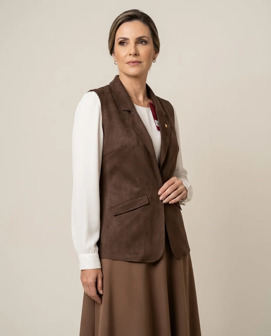 Colete Alfaiataria Max Fio a Fio Marrom Suede