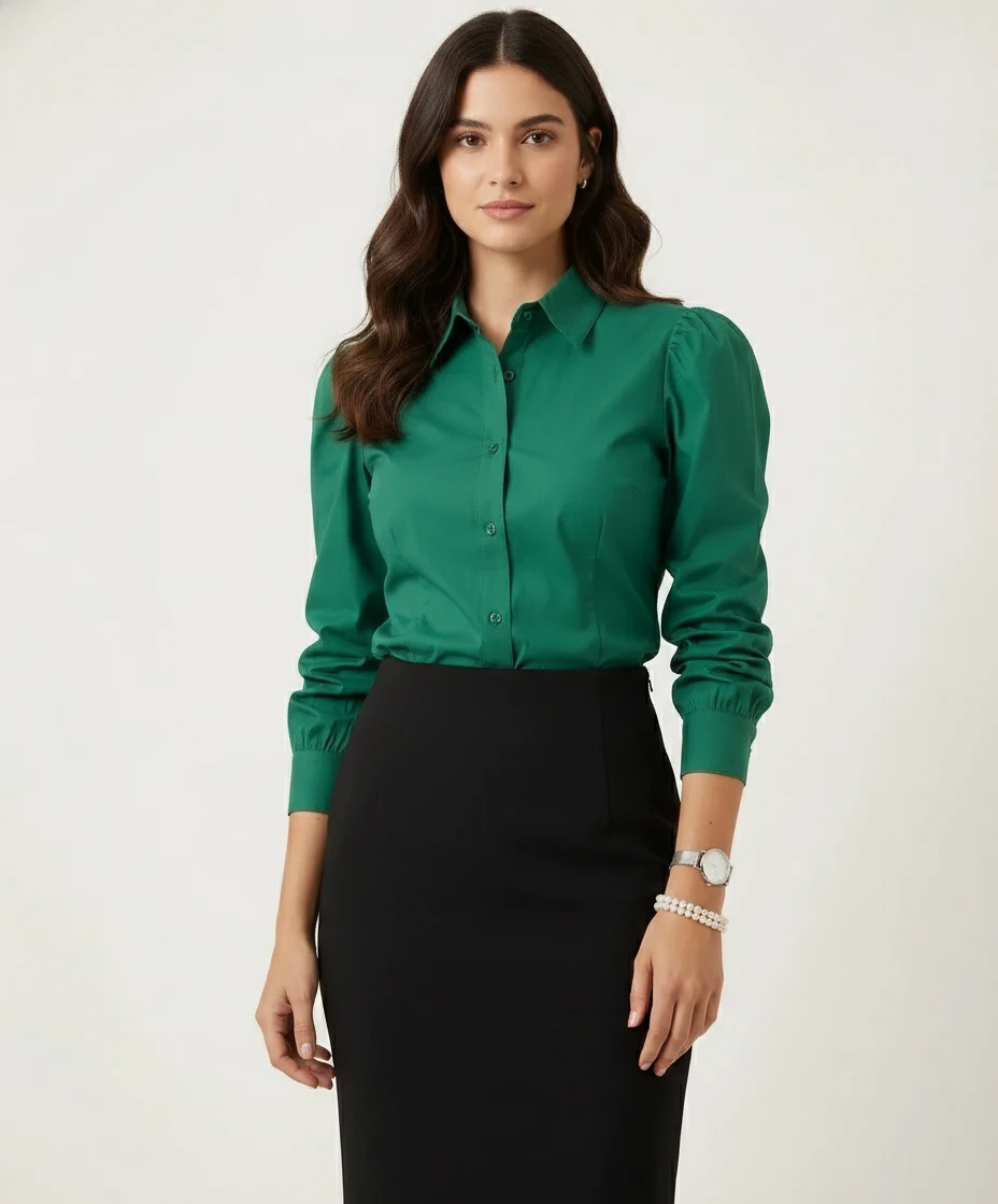 Camisa Elegante Via Tolentino com Manga Bufante Verde