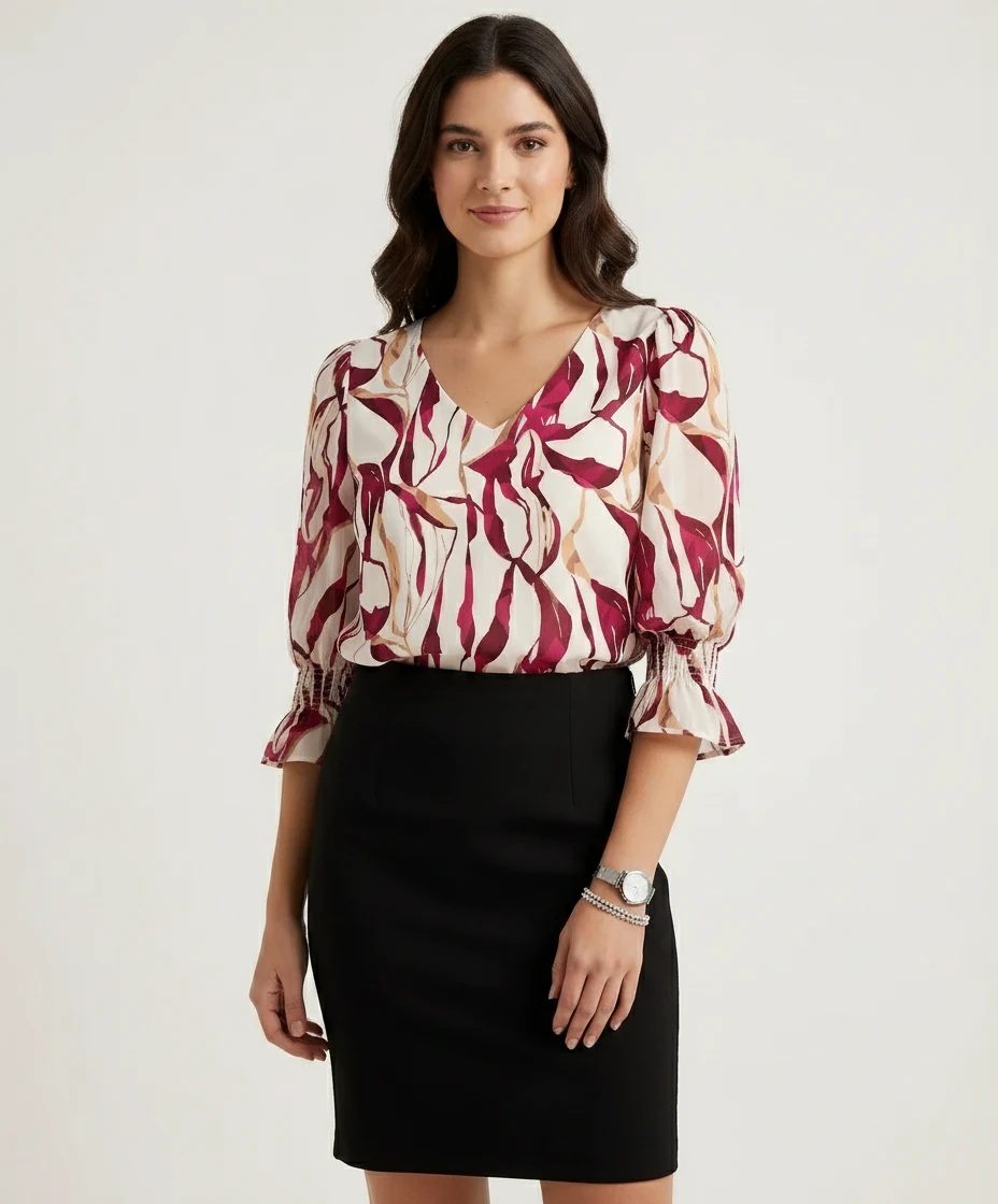 Blusa Via Tolentino Estampada com Mangas Princesa