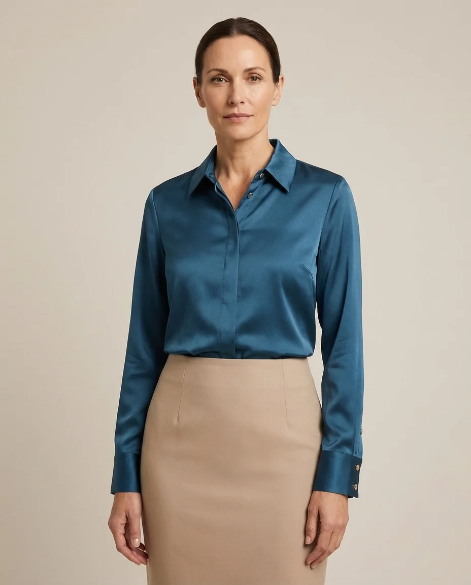 Camisa de Cetim com Abotoamento Embutido Via Tolentino