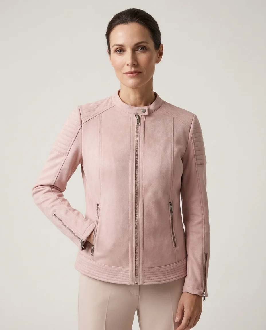 Jaqueta Suede Rosa com Zíperes Salsa Jeans