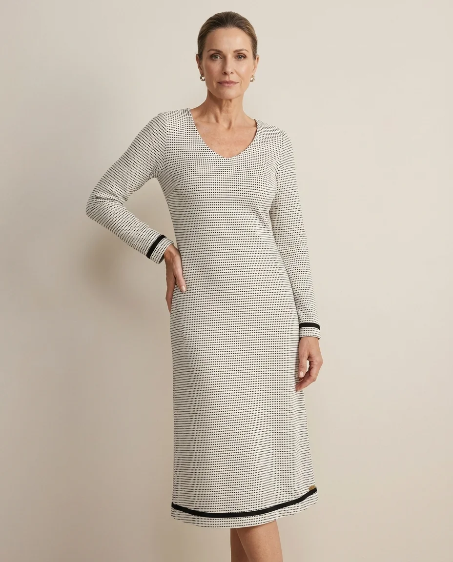 Vestido Texturizado com Fitas Off White e Preto