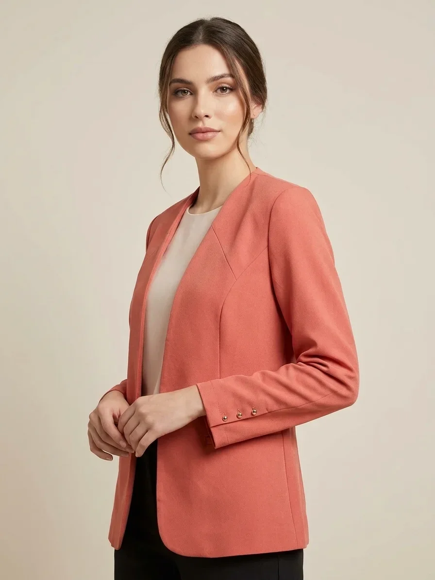 Blazer Elegante Via Tolentino com Recortes Estratégicos Coral