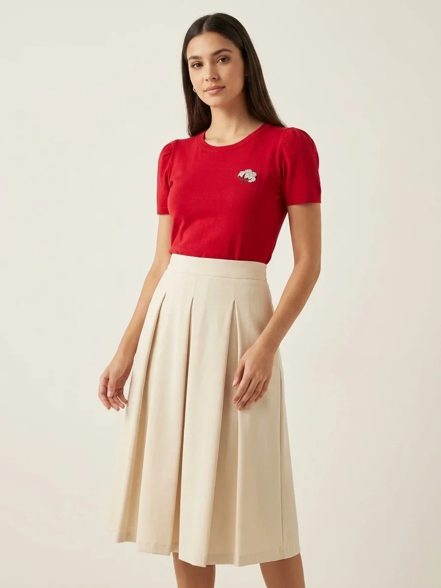 Blusa Hapuk Mariana em Malha Vermelha com Manga Princesa