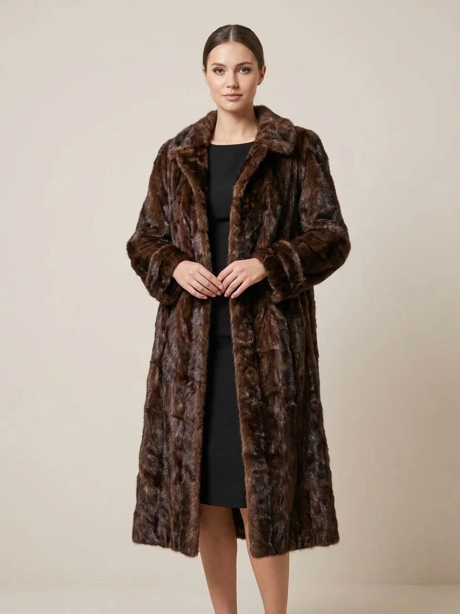 Sobretudo de Pele Natural Marrom Escuro Elegance