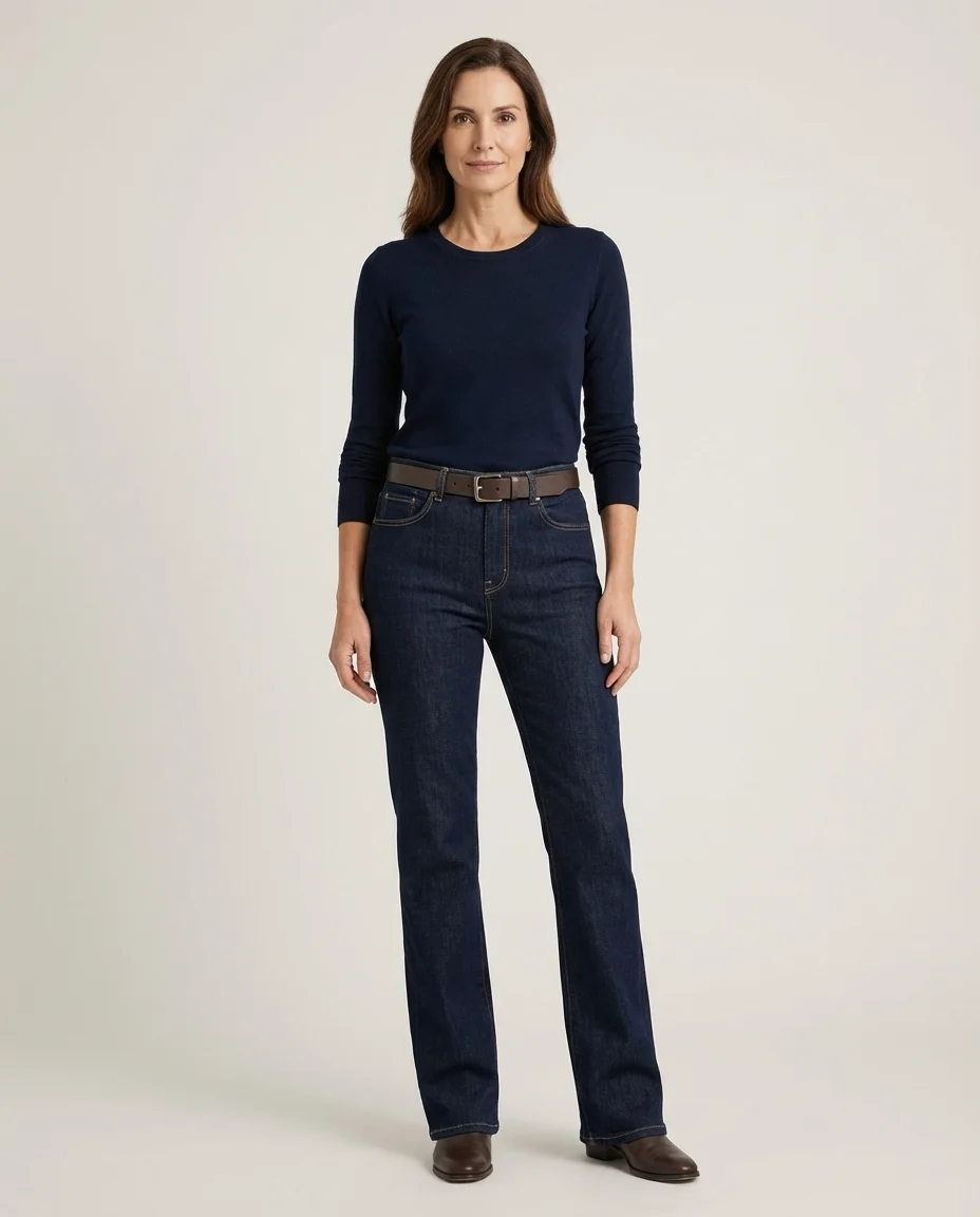 Calça Jeans Feminina Escura com Cinto Elegante