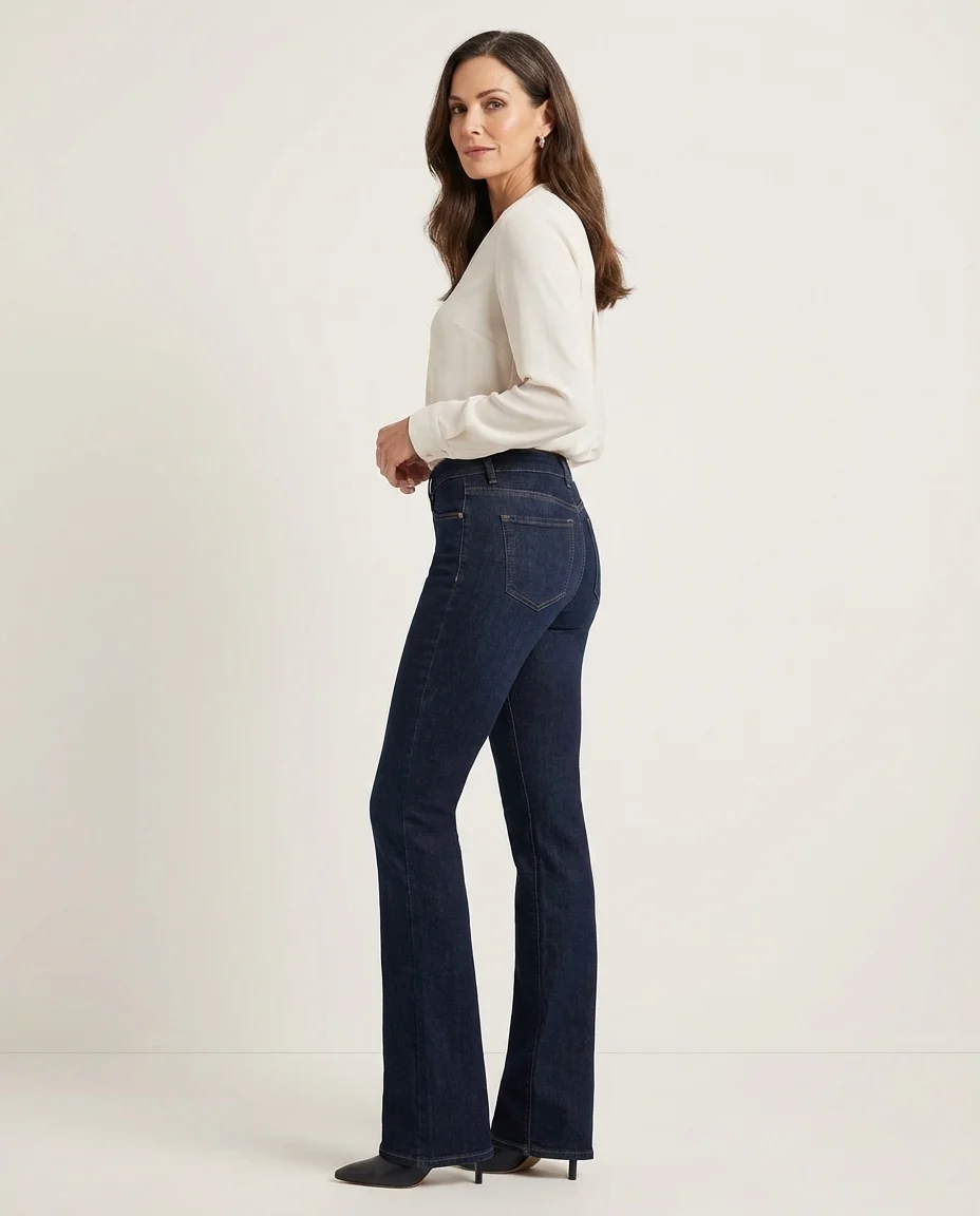Calça Jeans Feminina Linda Z Rise Slim Bootcut  Azul Marinho