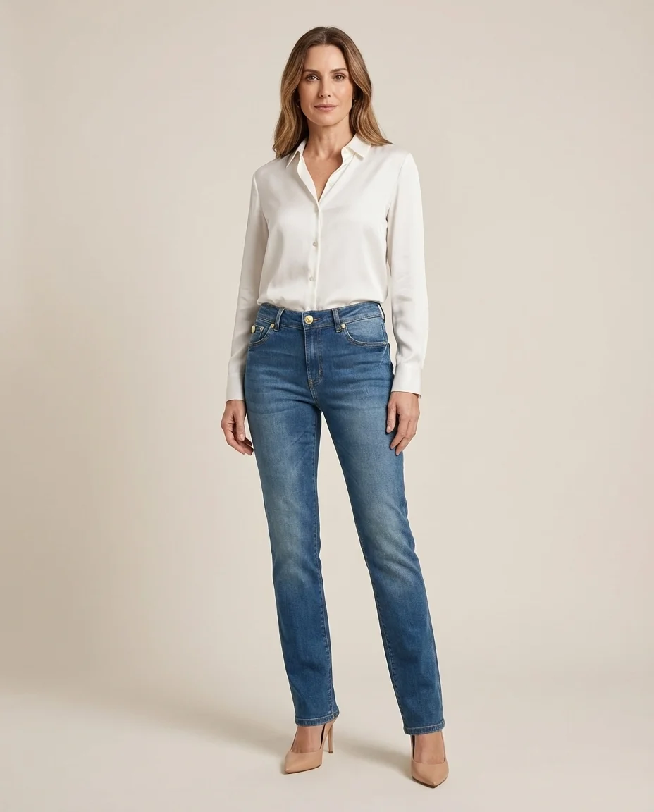 Calça Jeans Feminina Denuncia Lavagem Média