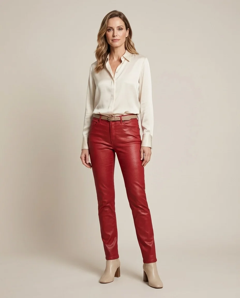 Calça Feminina BSB Jeans Encerada Vermelha Elegante