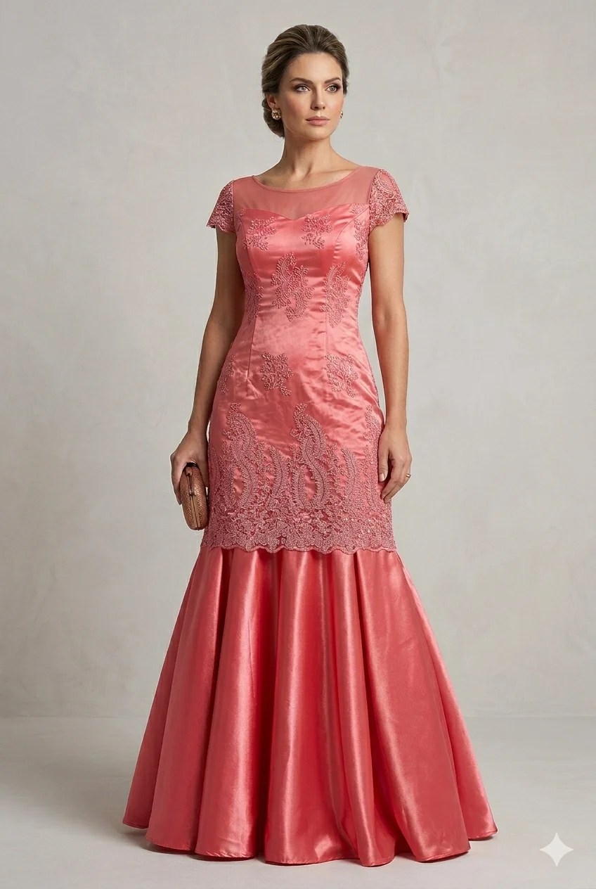 Vestido Longo Via Caruso com Bordado e Saia Fluida