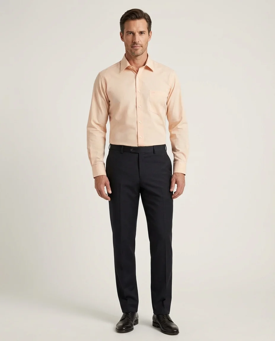Camisa Social Masculina Landini Algodão Poliéster Pêssego