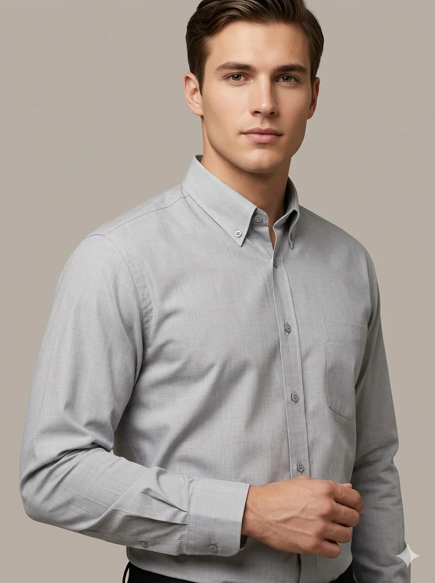 Camisa Social Masculina Lorenzo Magni Cinza Claro Manga Longa