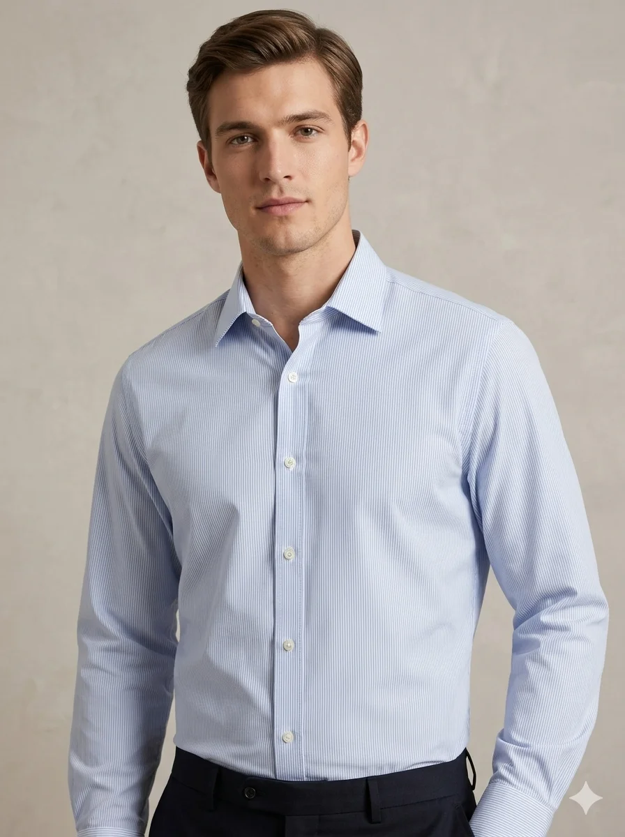 Camisa Social Masculina Calvin Klein Listrada Azul Claro