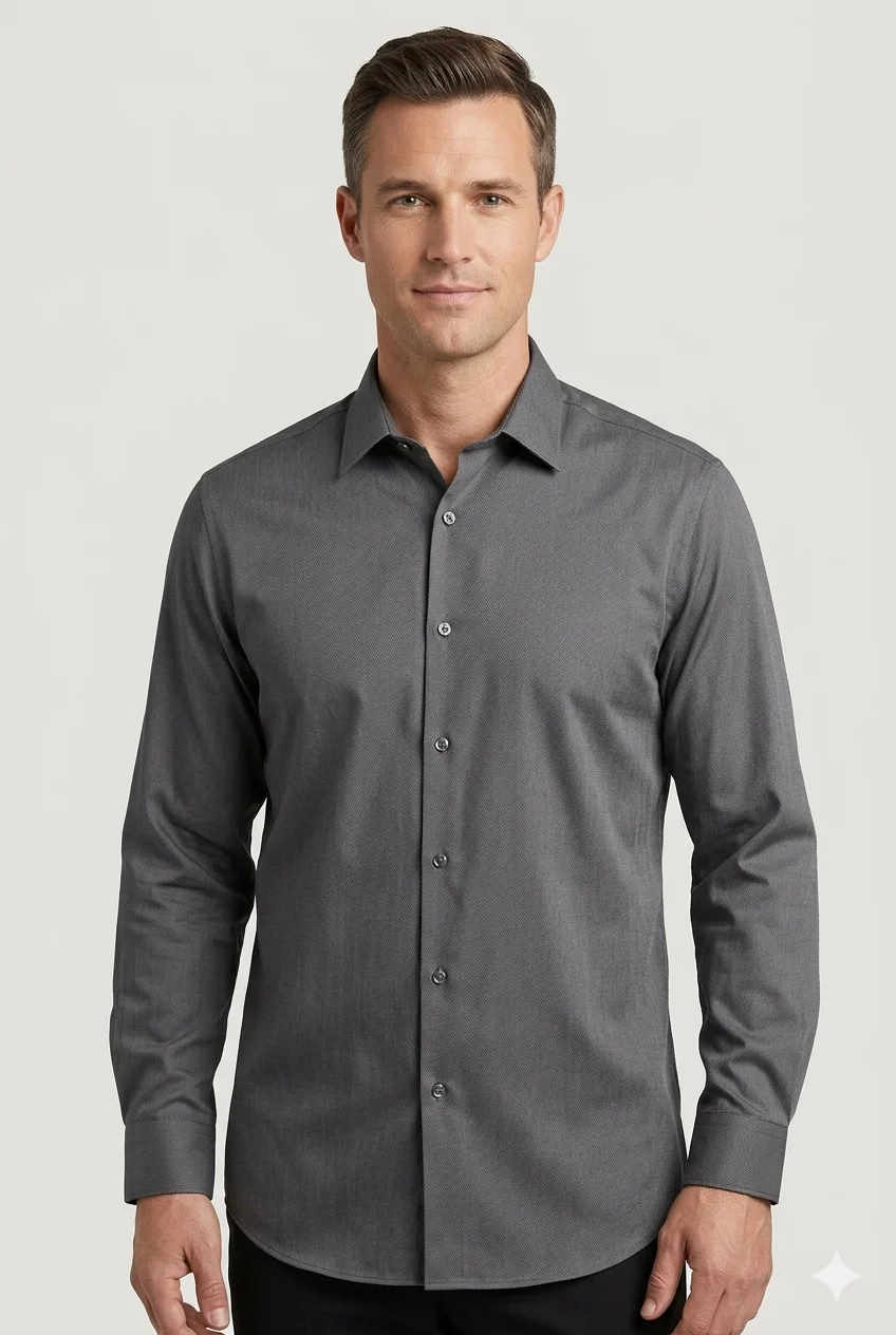 Camisa Masculina Lorenzo Magni Manga Longa Listrada Cinza