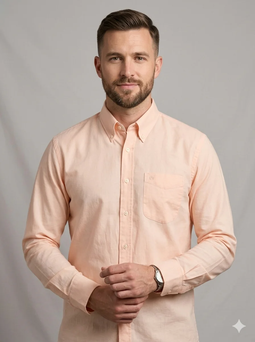 Camisa Masculina Ivy Oxford Manga Longa Salmão