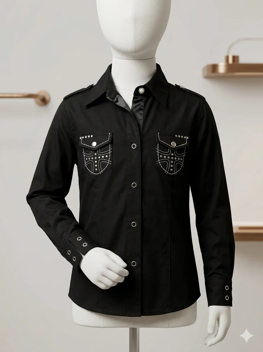 Camisa Juvenil Feminina V.M.18 Jeans com Bordados e Patches