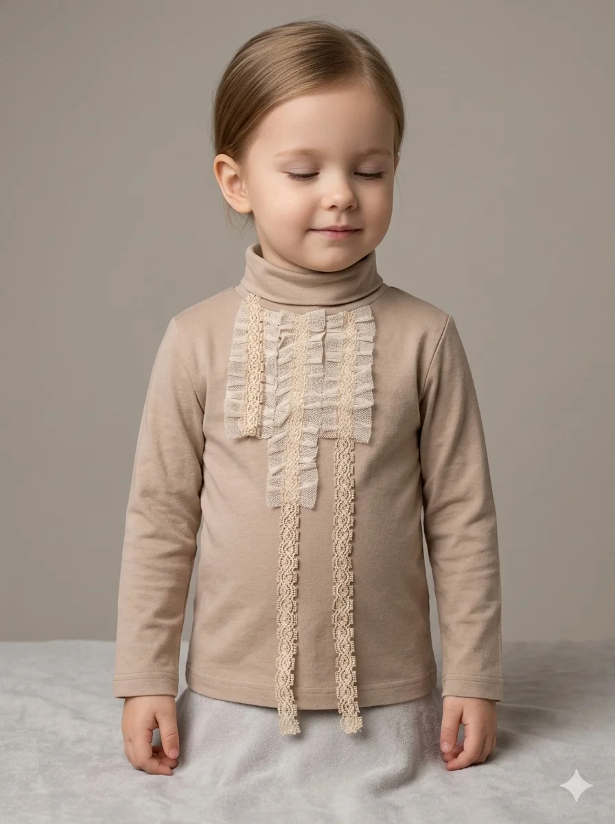 Blusa Infantil Manga Longa com Renda e Babados