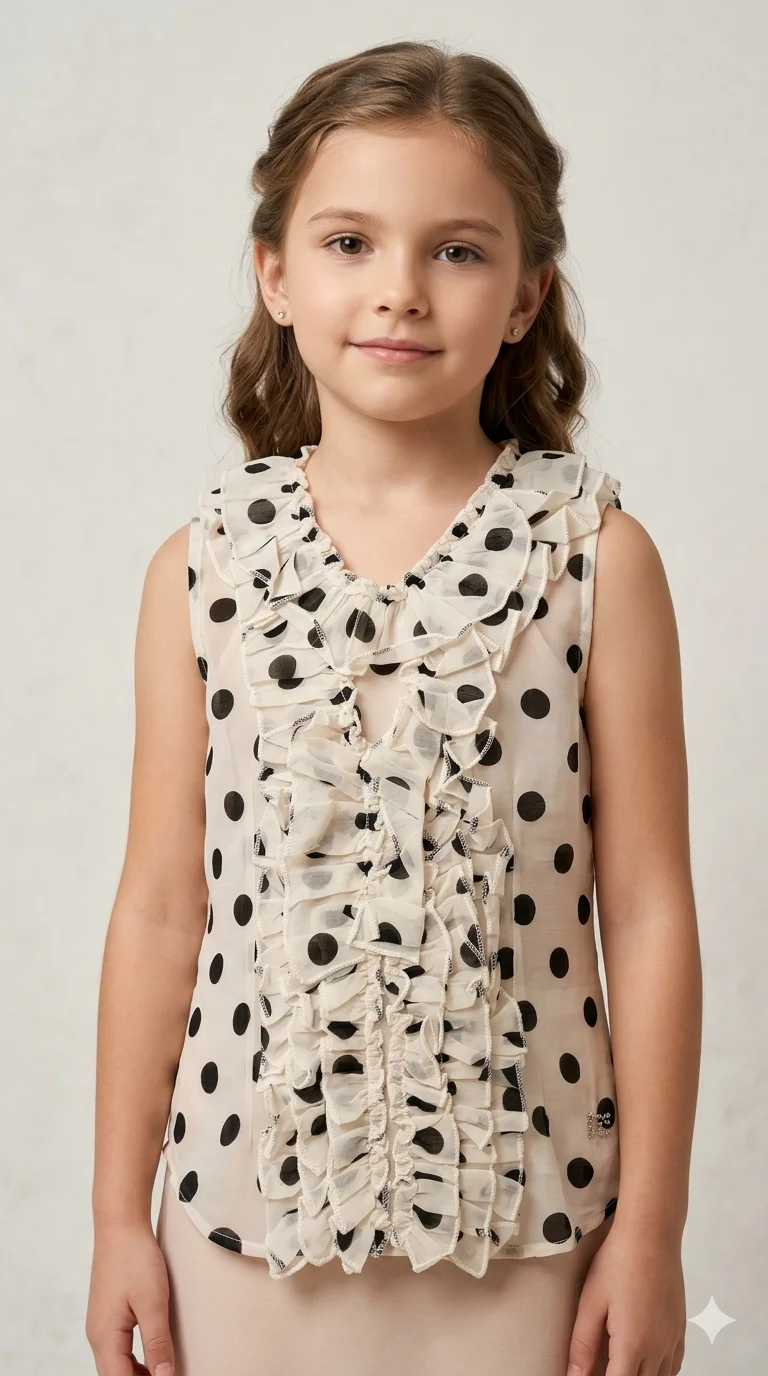 Blusa Infantil Poá Sem Manga com Babados Microbe