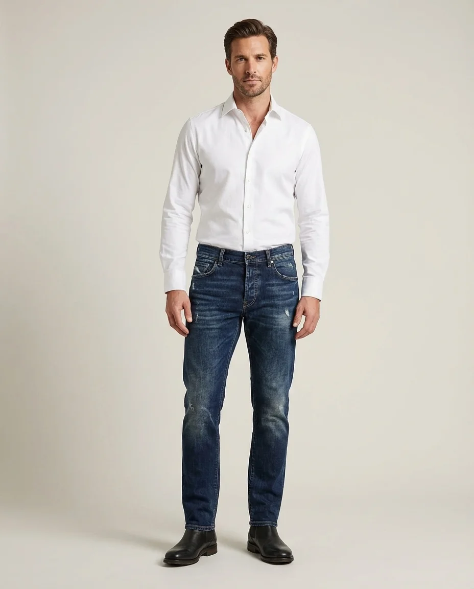 Calça Jeans Masculina Green com Botões e Detalhes Desgastados