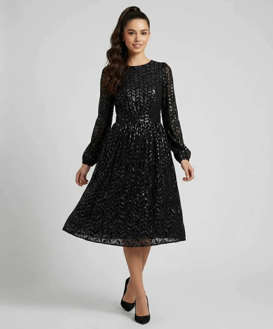 Vestido Plissado com Textura Metálica El Corte Inglés