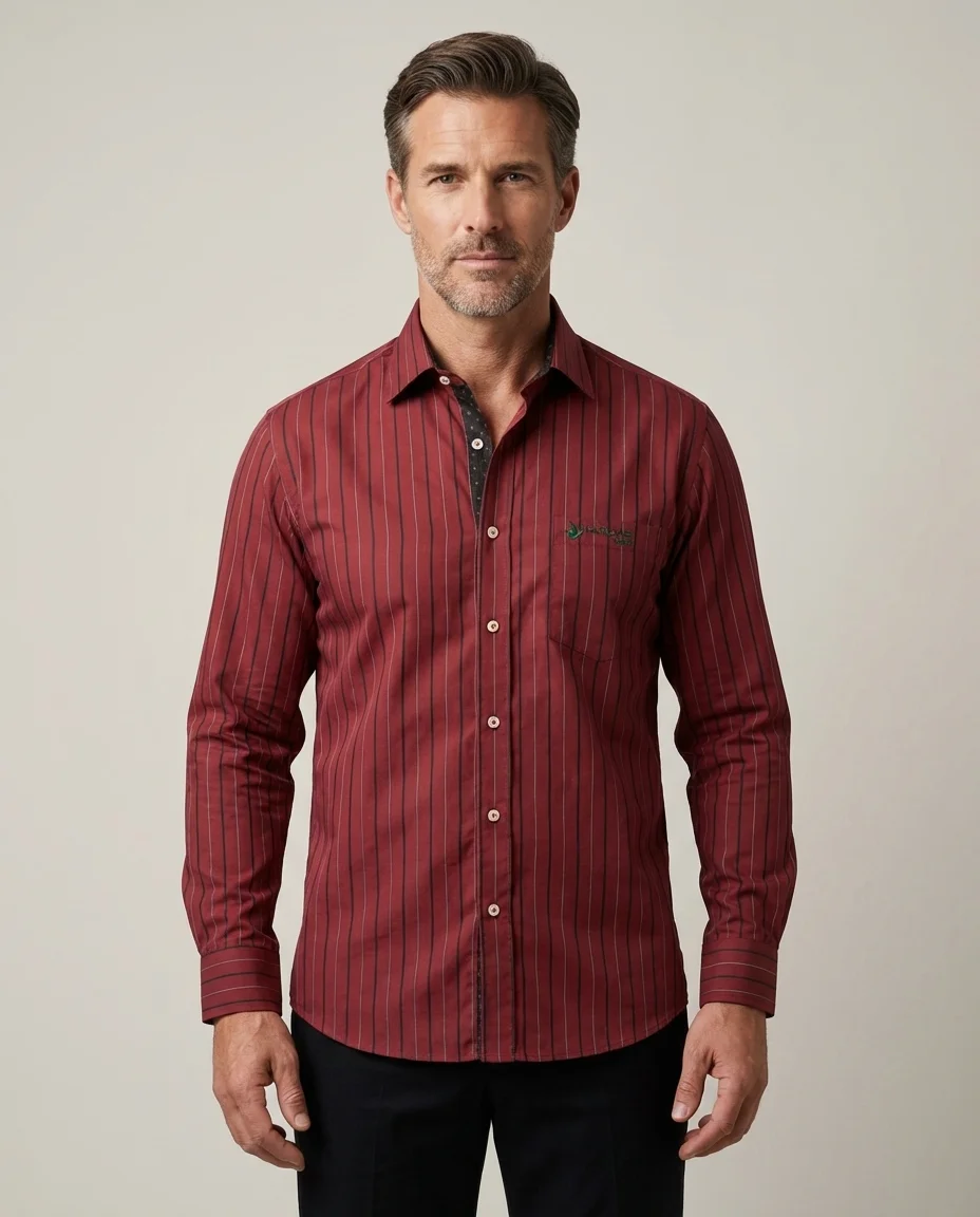Camisa Social Masculina Listrada Vardas Vinho