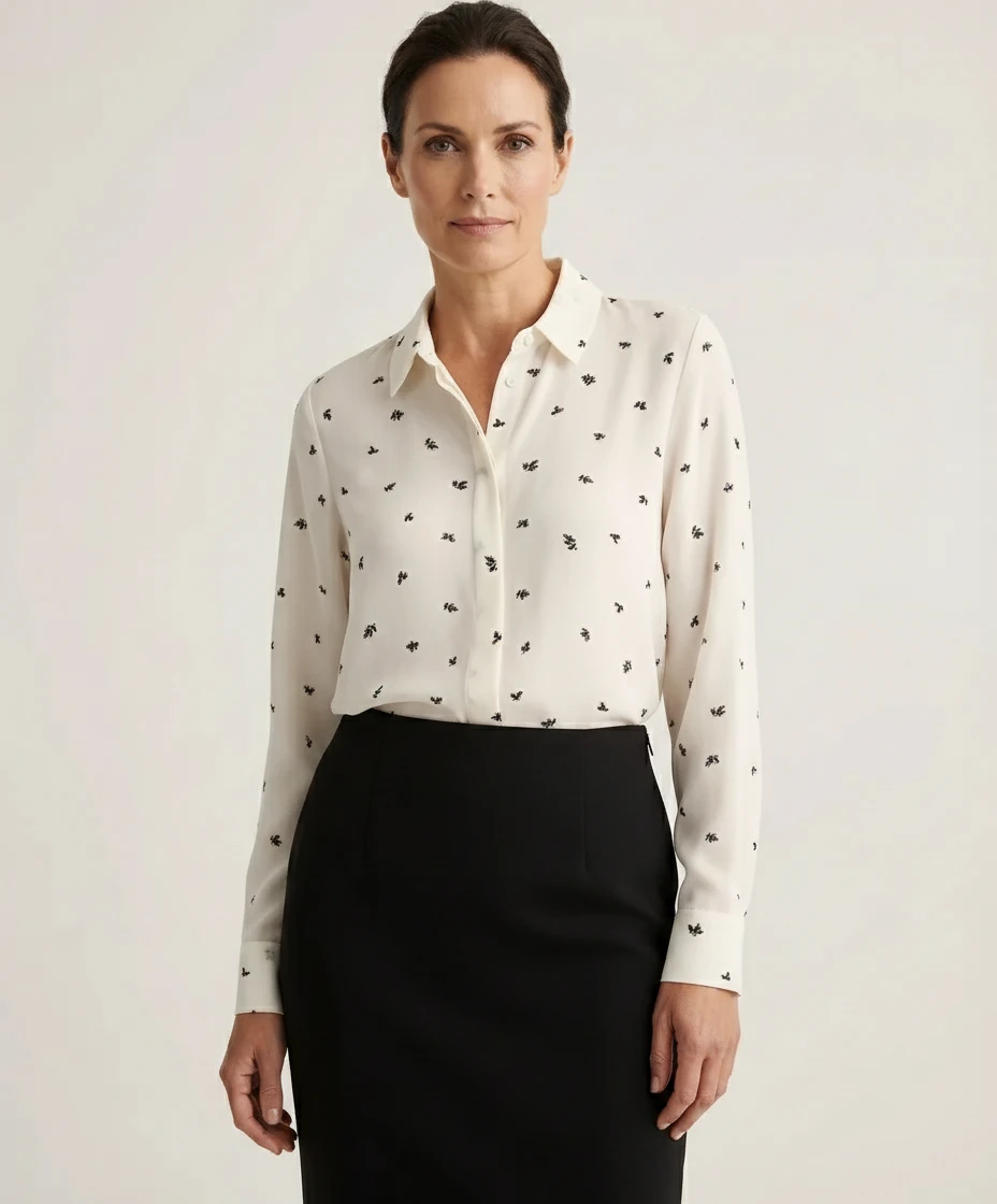 Camisa Clássica Off White com Estampa Delicada H&M