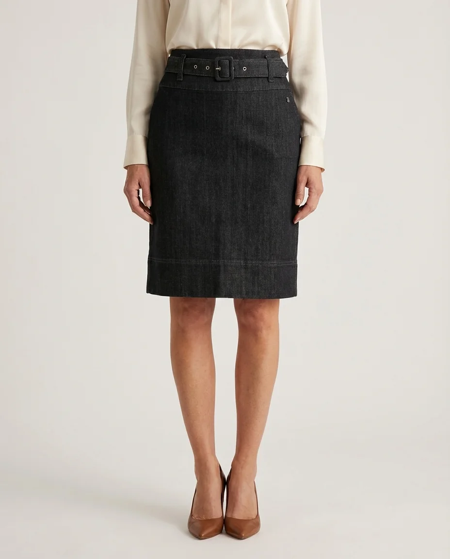 Saia Jeans Black com Cinto Encapado Via Tolentino