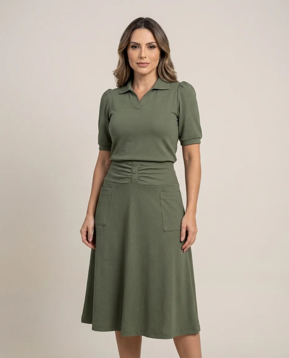 Conjunto Naomi em Malha Texturizada Verde Militar