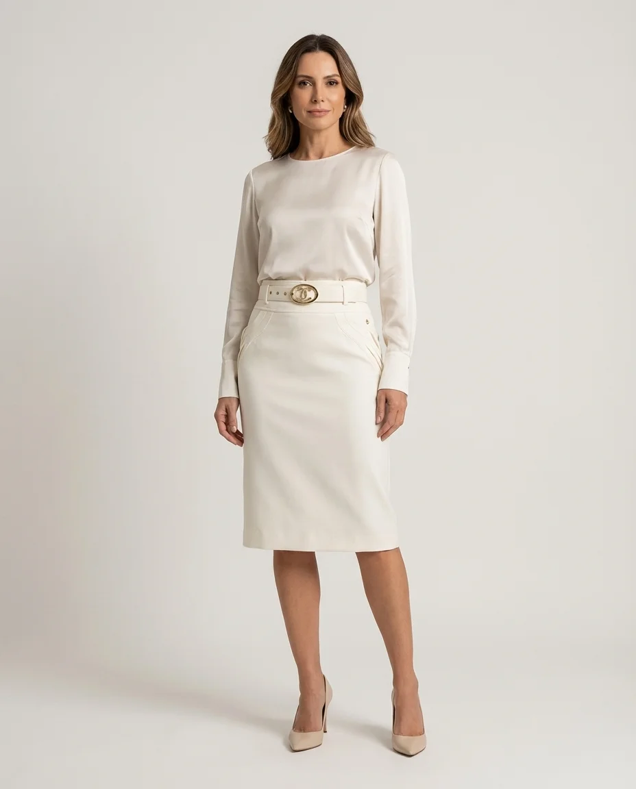 Saia Clássica Off White com Cinto Via Tolentino