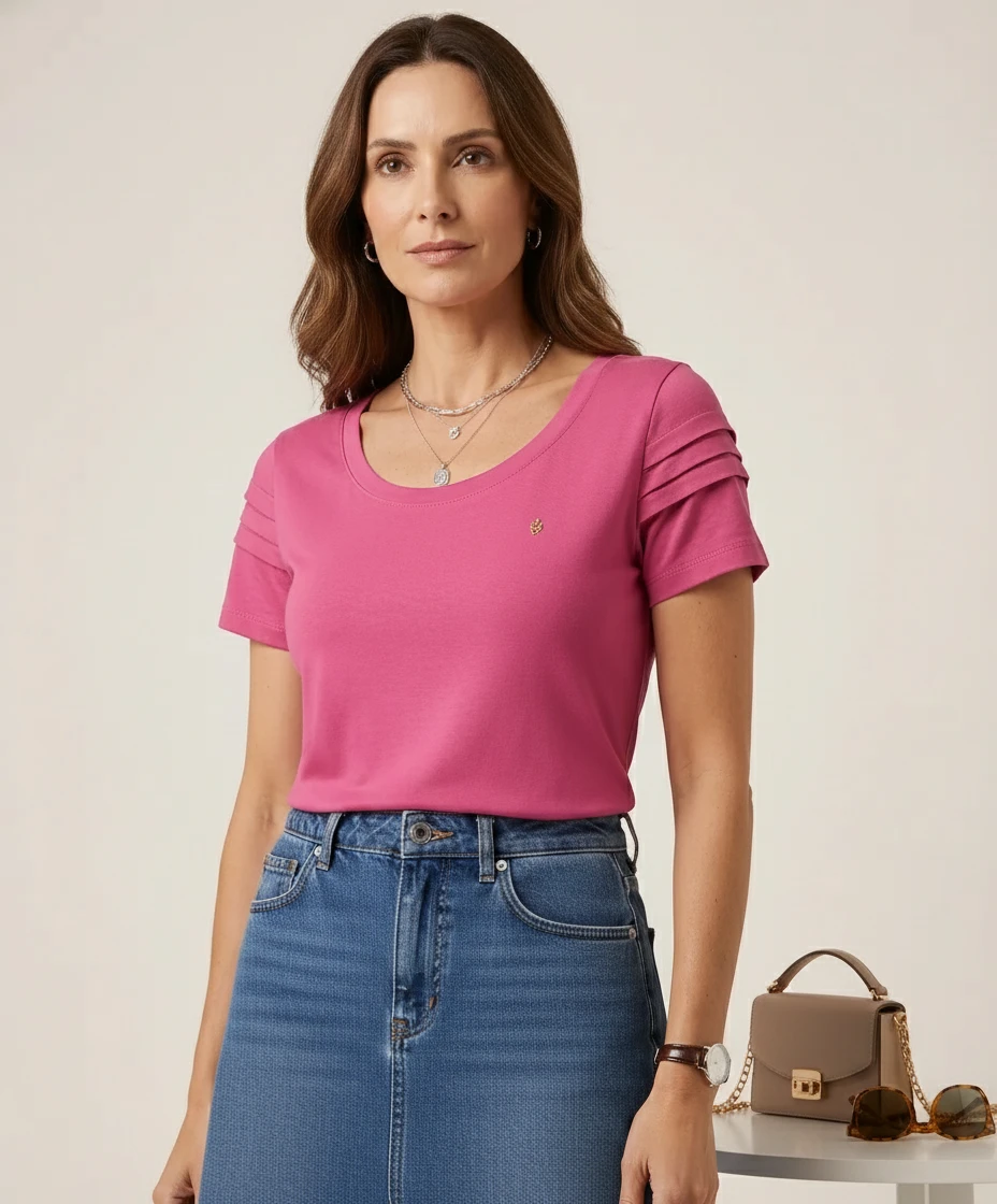 Blusa Via Tolentino Pink com Detalhe na Manga