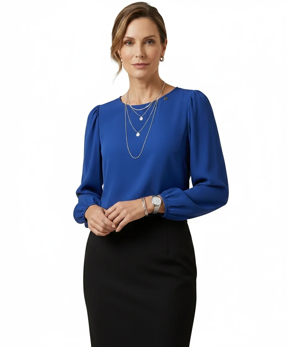 Blusa Via Tolentino Manga Bufante Azul Royal