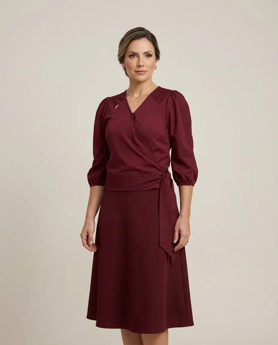 Blusa Transpassada Marsala com Amarração Lateral