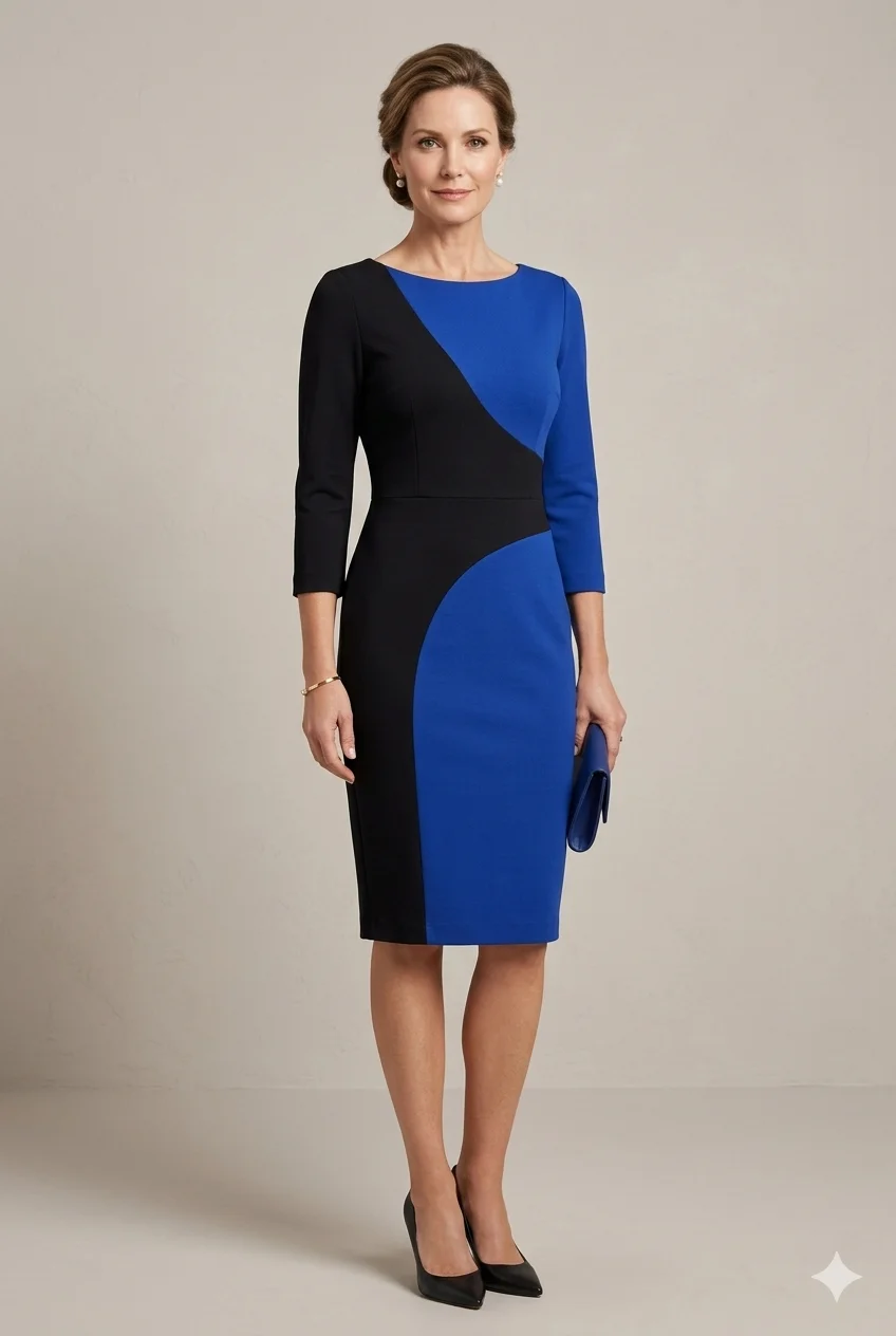 Vestido Midi Bicolor Azul e Preto Via Tolentino