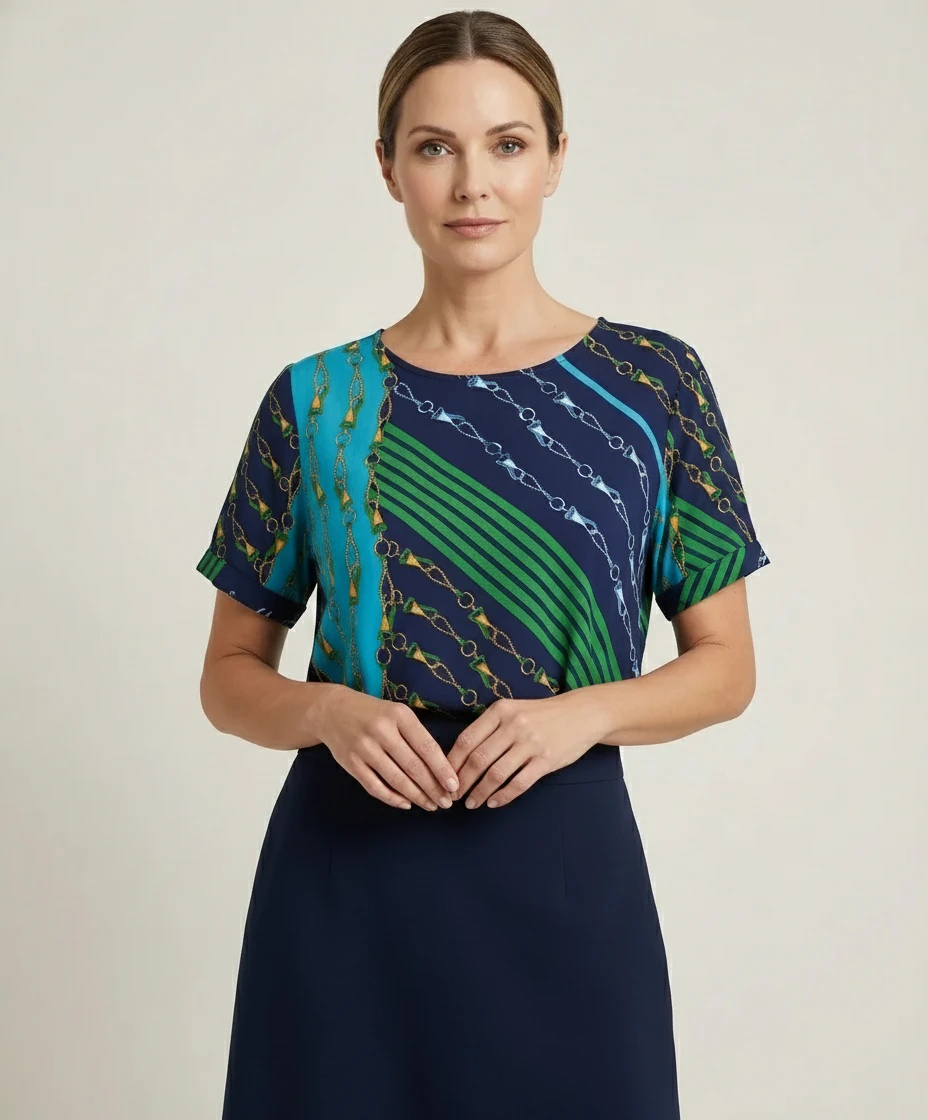 Blusa Estampada Correntes em Viscose
