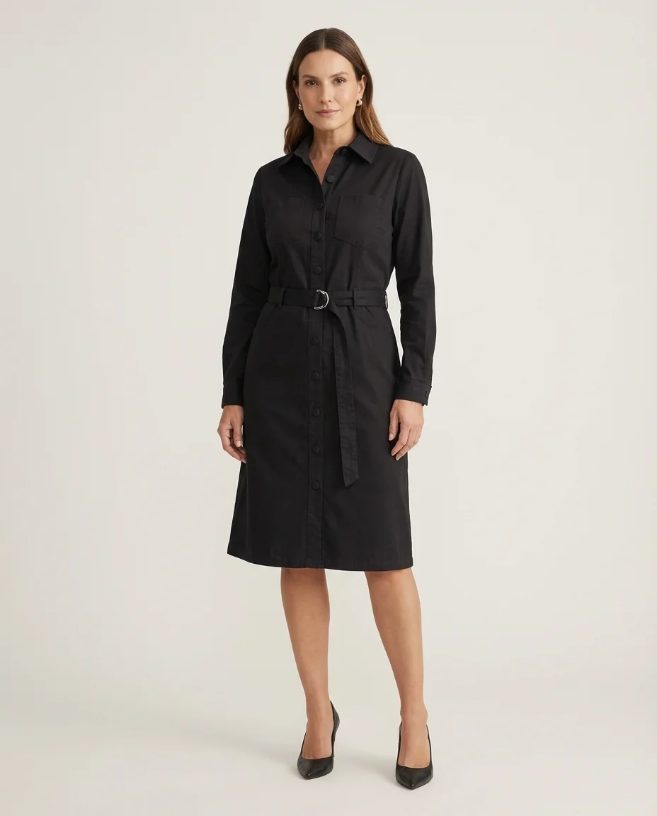 Vestido Chemise Solange Preto com Cinto Hapuk