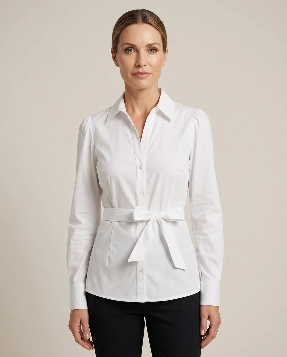 Camisa Branca Acinturada com Amarração Frontal