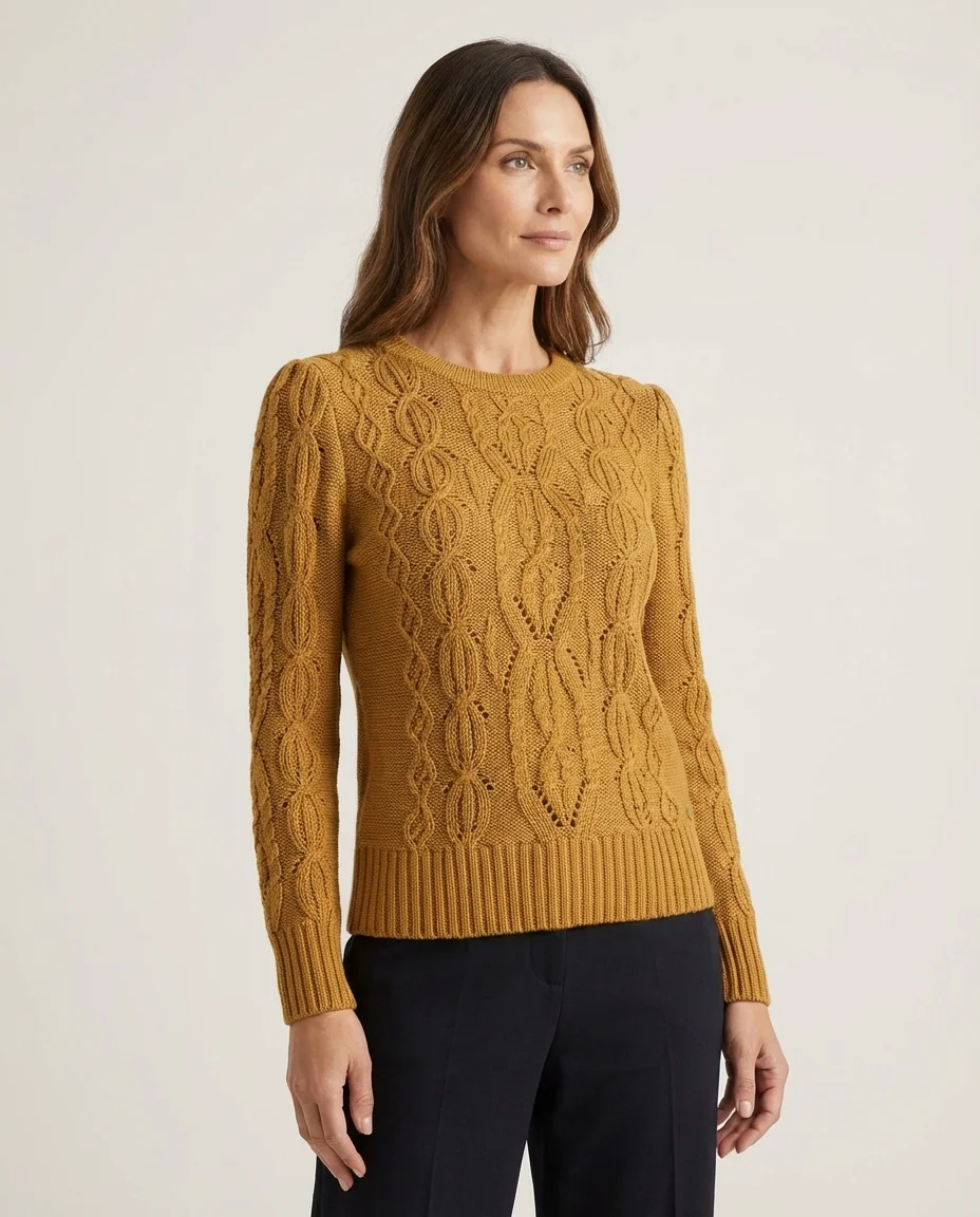 Blusa de Tricô com Detalhes Vazados Mostarda