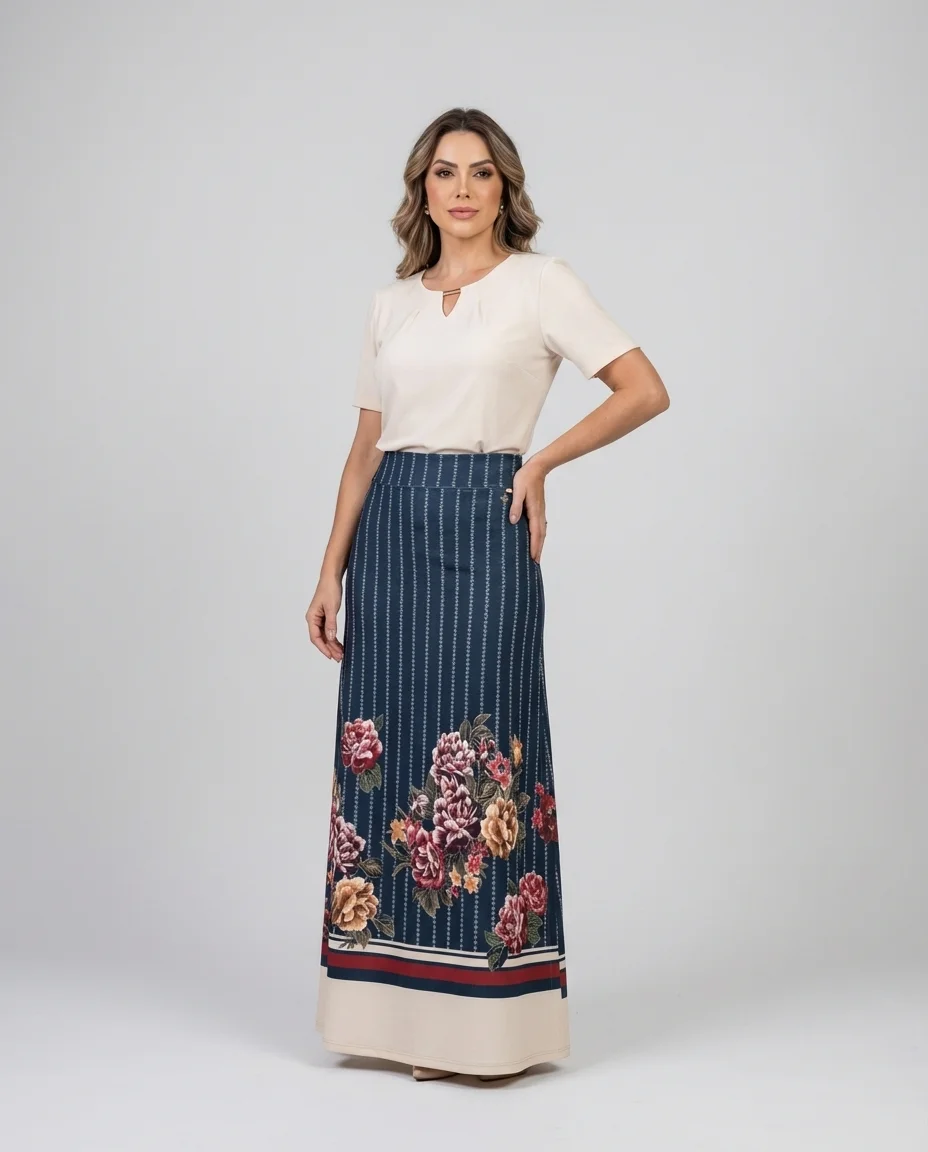 Saia Longa Estampada Floral Via Tolentino