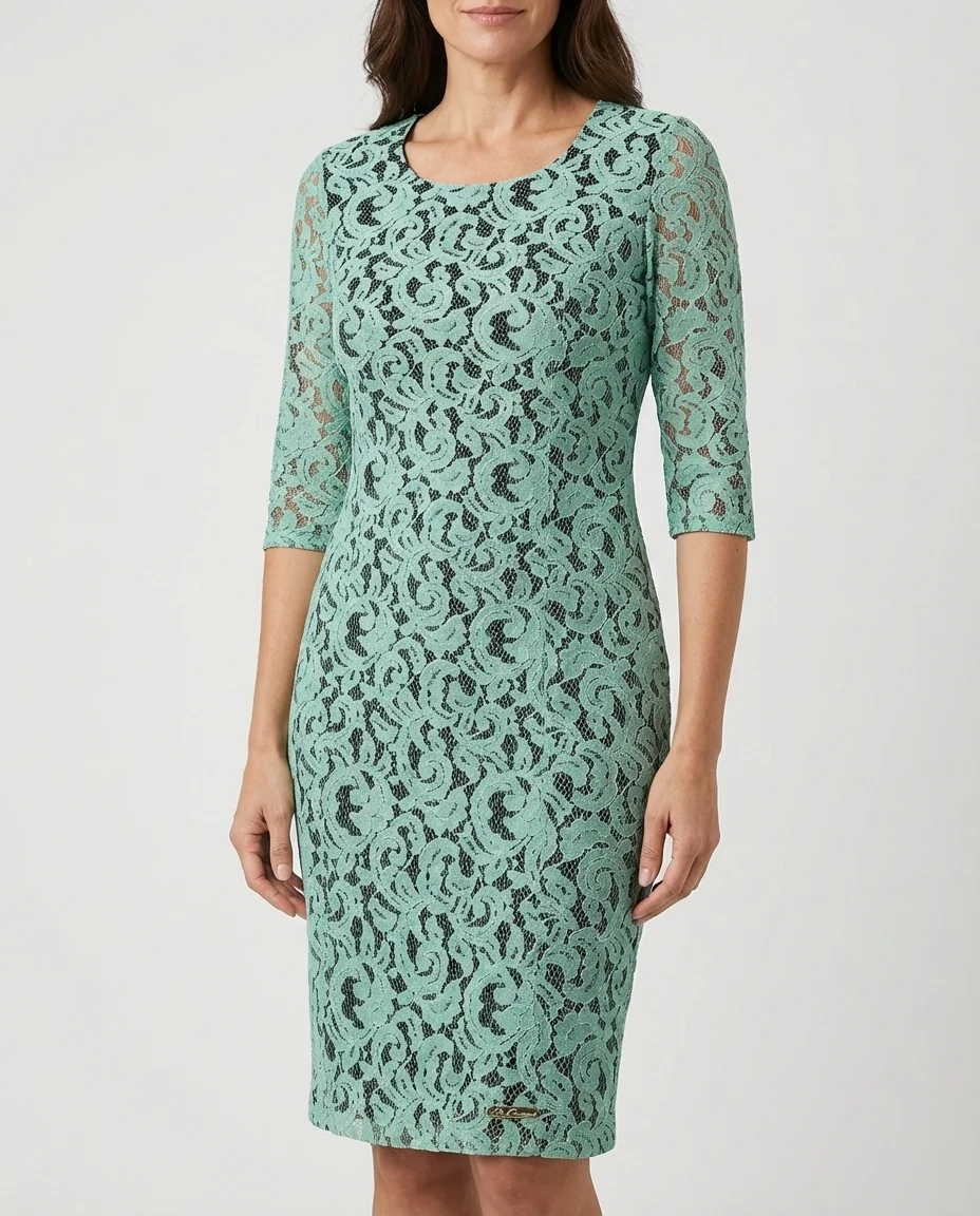Vestido Tubinho em Renda Verde Menta Via Caruso