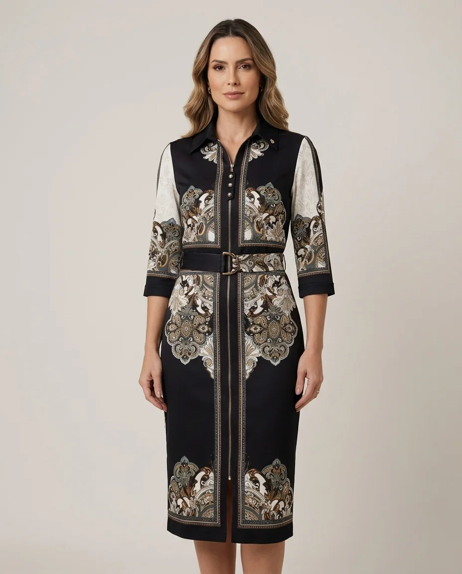 Vestido Midi Estampado Via Tolentino com Cinto