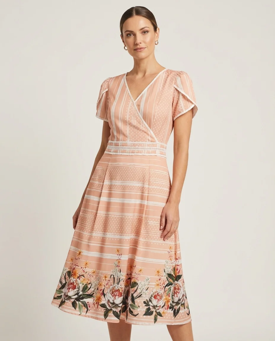 Vestido Estampado Floral e Listras Via Tolentino