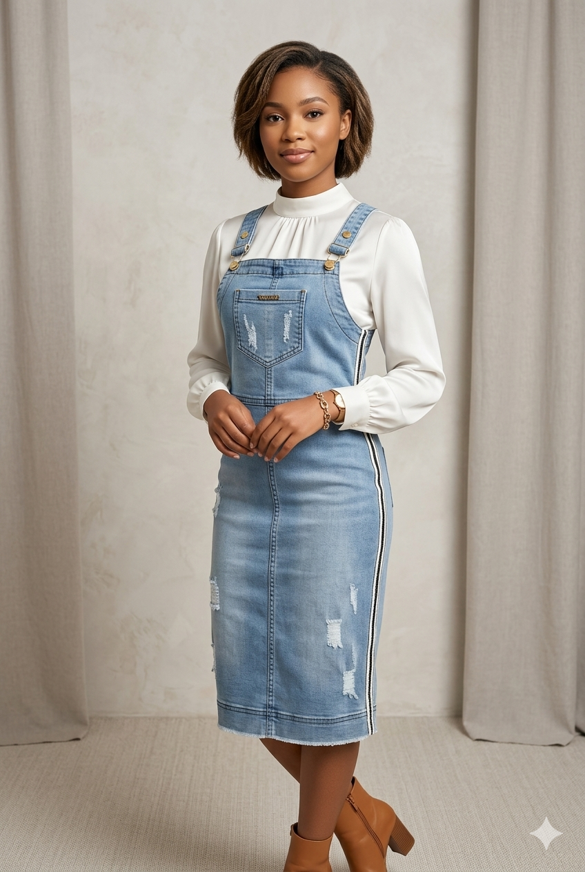 Salopete Jeans Sibele Hapuk com Zíper Frontal