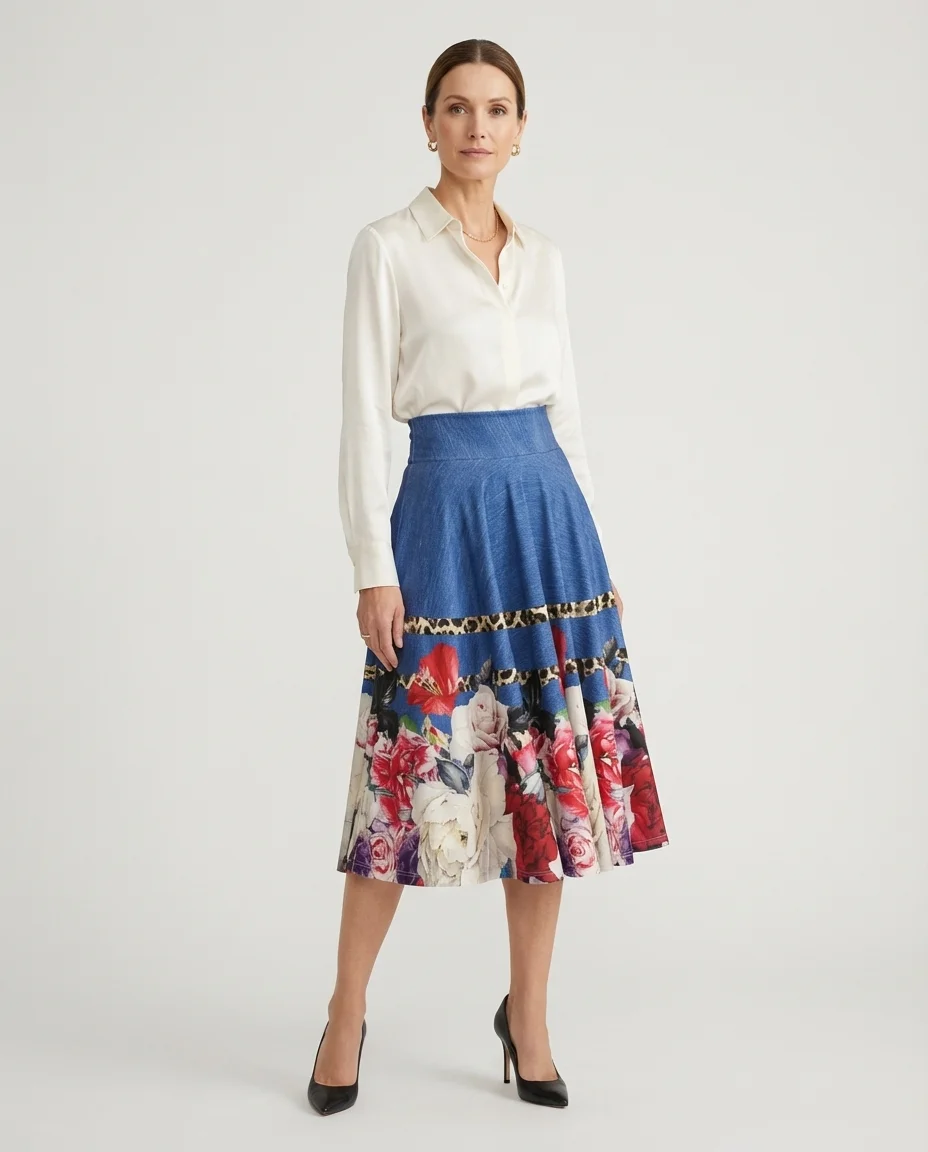 Saia Rodada Estampa Floral e Animal Print